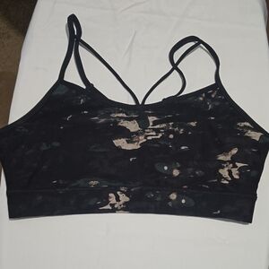 Donna Karan Black and Green Patterned Sports Bra